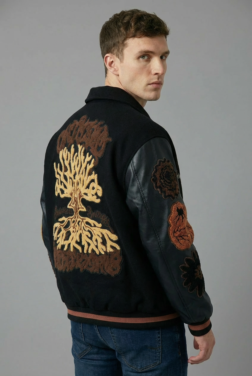 Men’s Geometric Embroidered Baseball Jacket