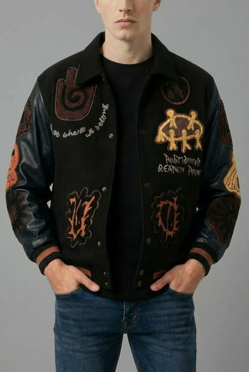 Men’s Geometric Embroidered Baseball Jacket