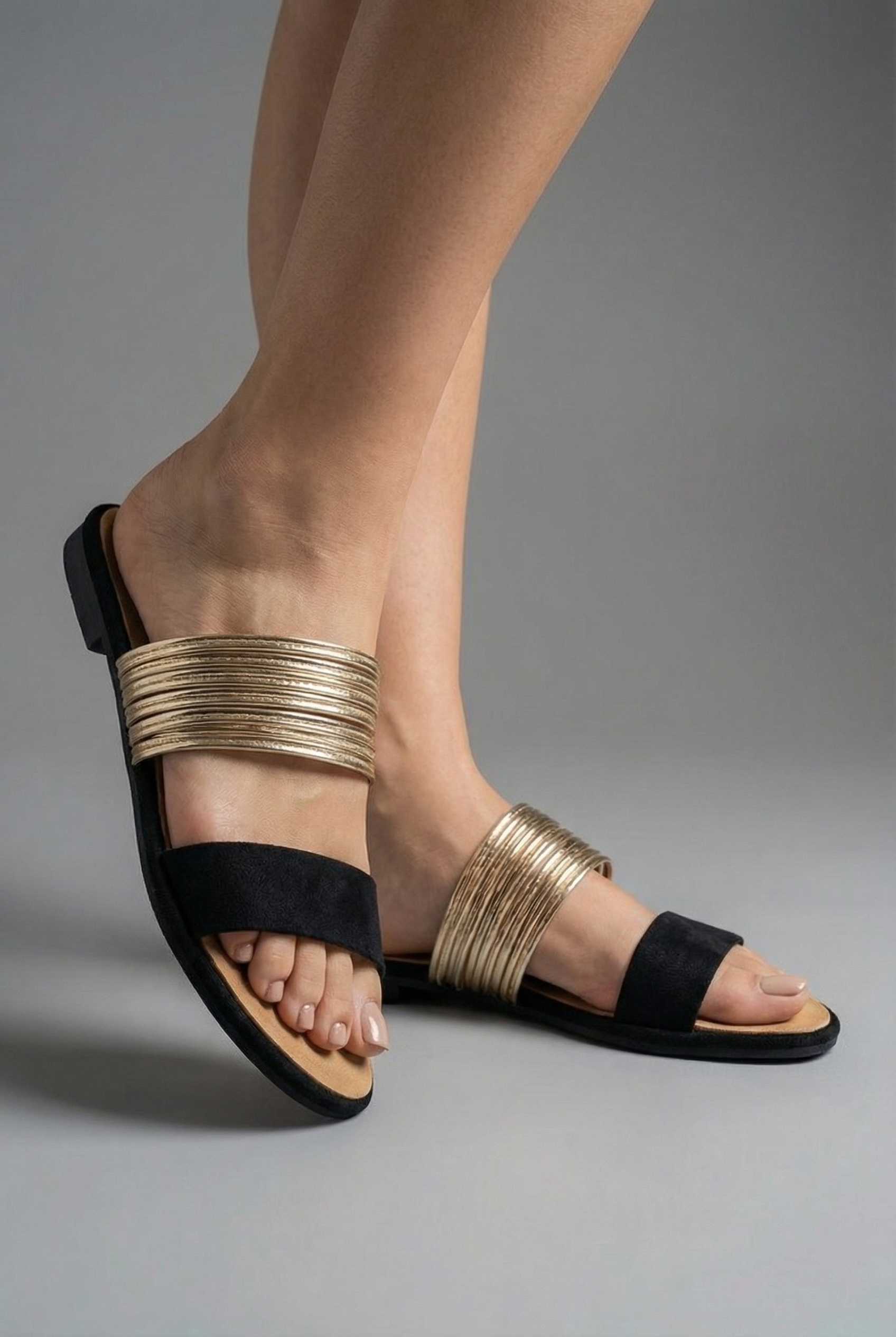 Multi Strap Comfortable Slip On Flat Slide Sandals Women