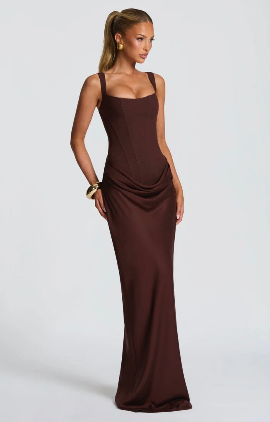 Square Neck Corset Fishtail Occasion Maxi Dress