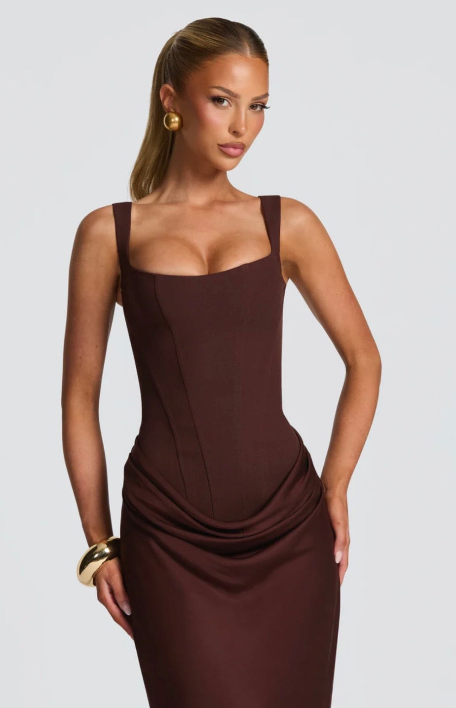 Square Neck Corset Fishtail Occasion Maxi Dress