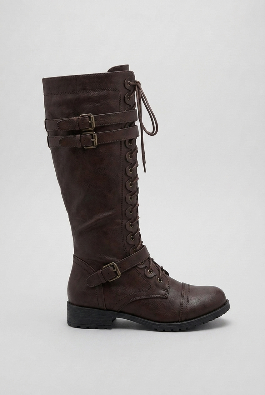 Lace-Up Buckle Knee High Combat Boots Women