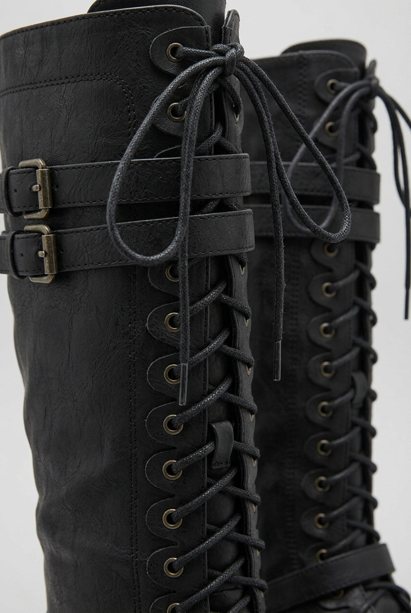 Lace-Up Buckle Knee High Combat Boots Women