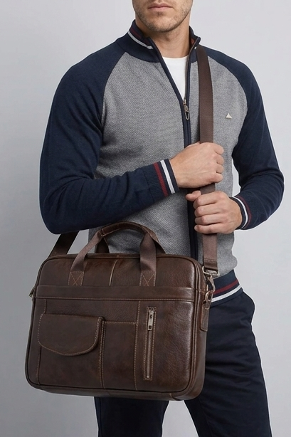 Leather Structured Laptop Briefcase Bag Men