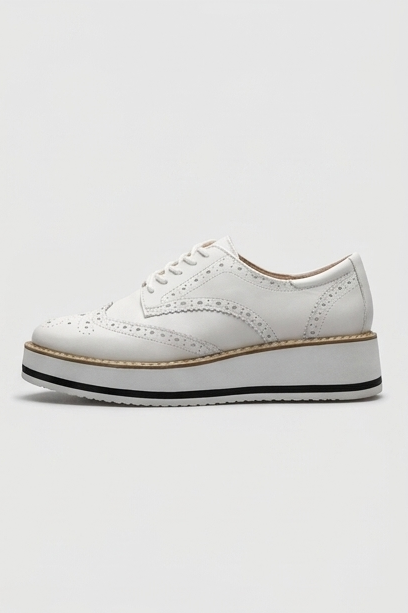 Leather Brogue Platform Heels With Chunky Sole