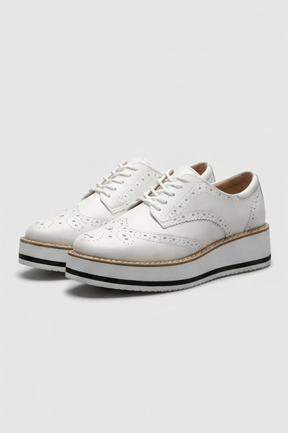 Leather Brogue Platform Heels With Chunky Sole