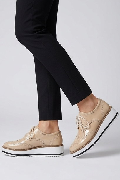 Leather Brogue Platform Heels With Chunky Sole