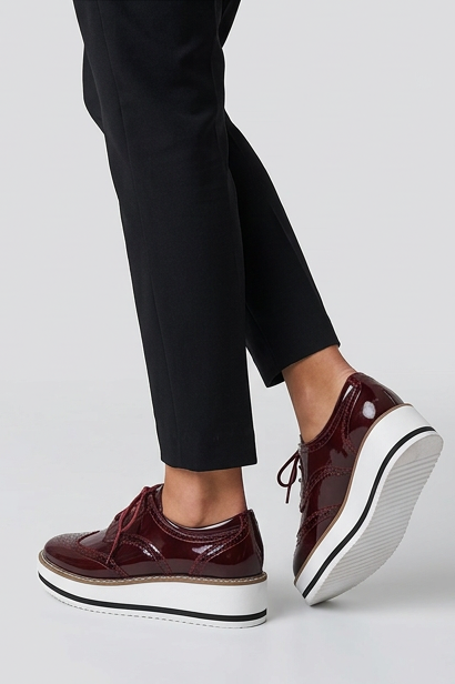 Leather Brogue Platform Heels With Chunky Sole