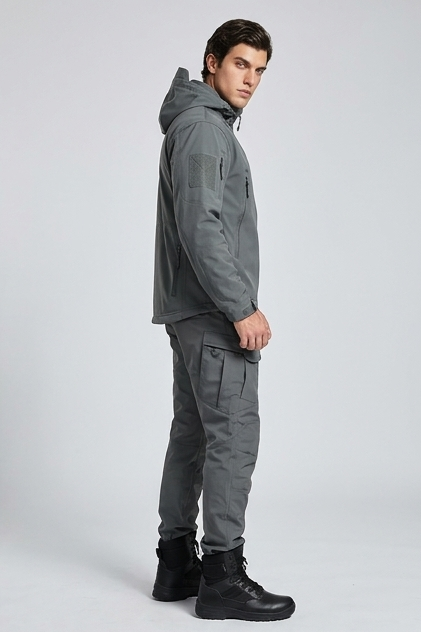 Fleece Lined Hooded Jacket Trousers Set Men