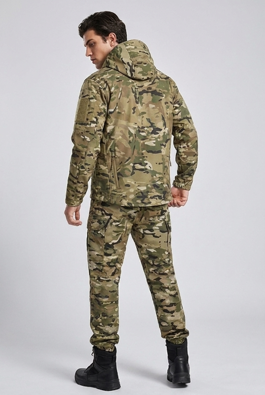 Fleece Lined Hooded Jacket Trousers Set Men