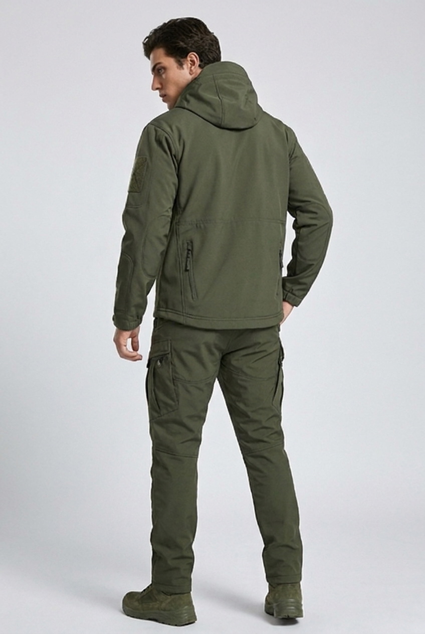 Fleece Lined Hooded Jacket Trousers Set Men