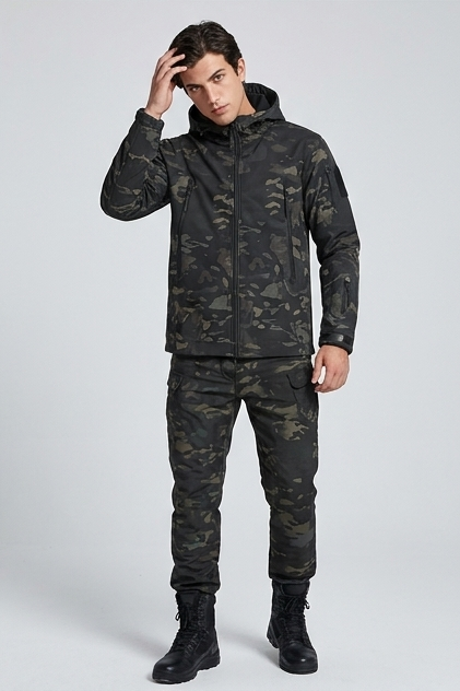 Fleece Lined Hooded Jacket Trousers Set Men