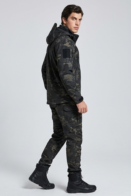 Fleece Lined Hooded Jacket Trousers Set Men
