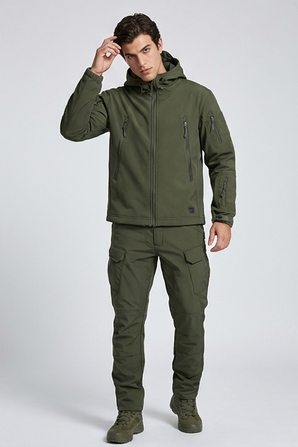 Fleece Lined Hooded Jacket Trousers Set Men