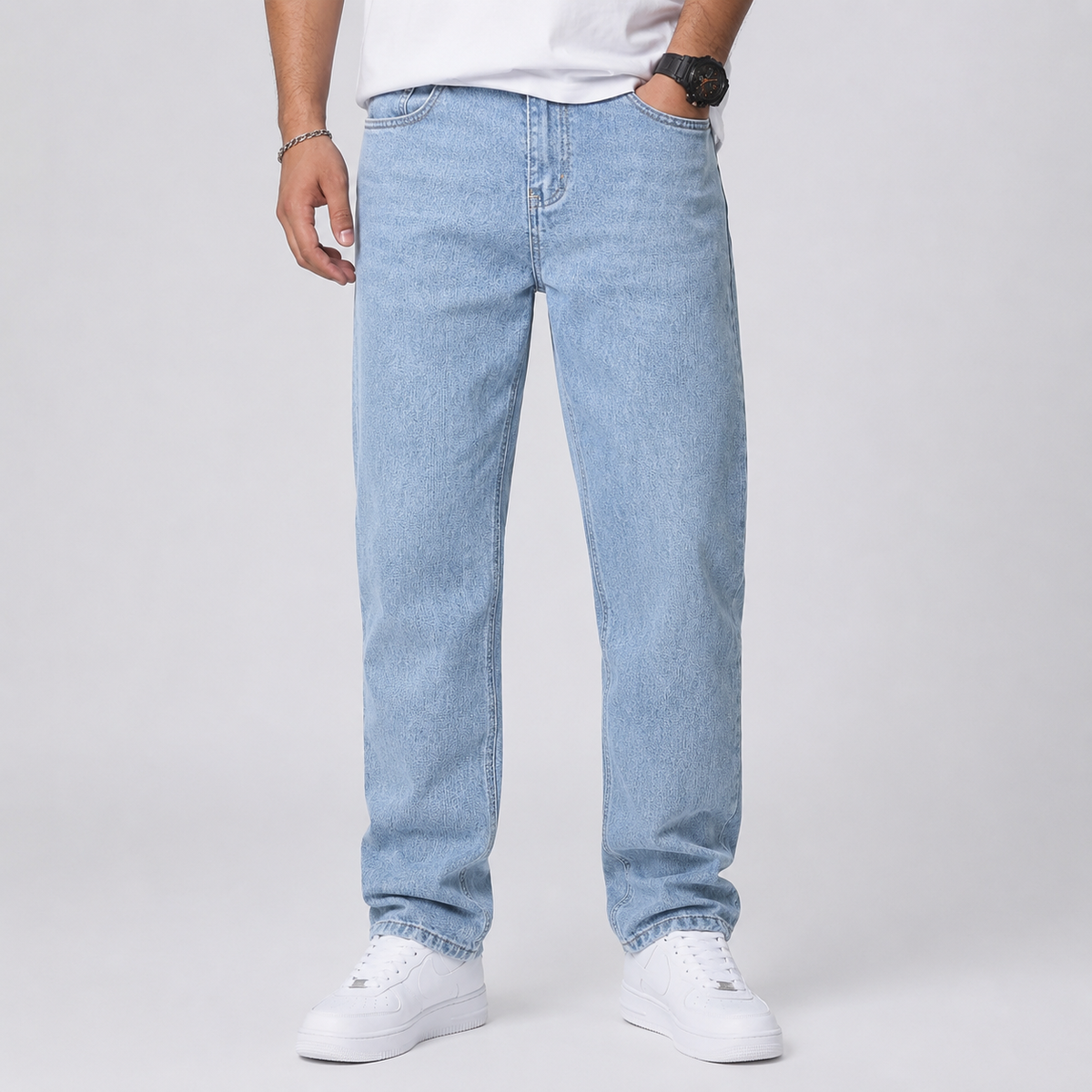 Loose Fit Wide Leg Straight Denim Jeans Men