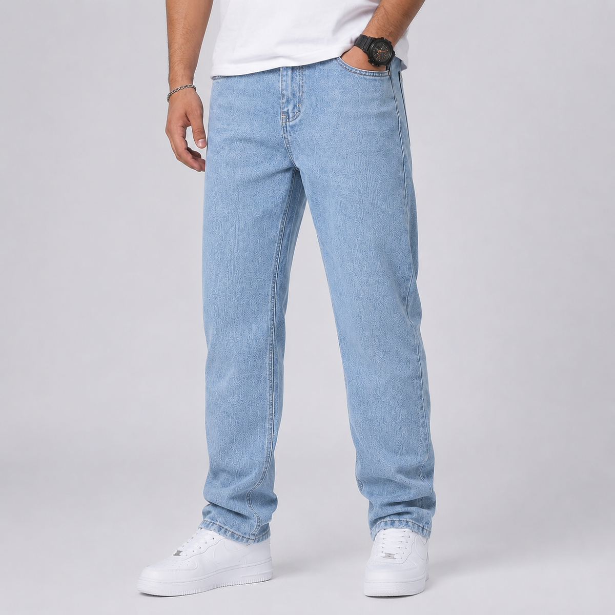 Loose Fit Wide Leg Straight Denim Jeans Men