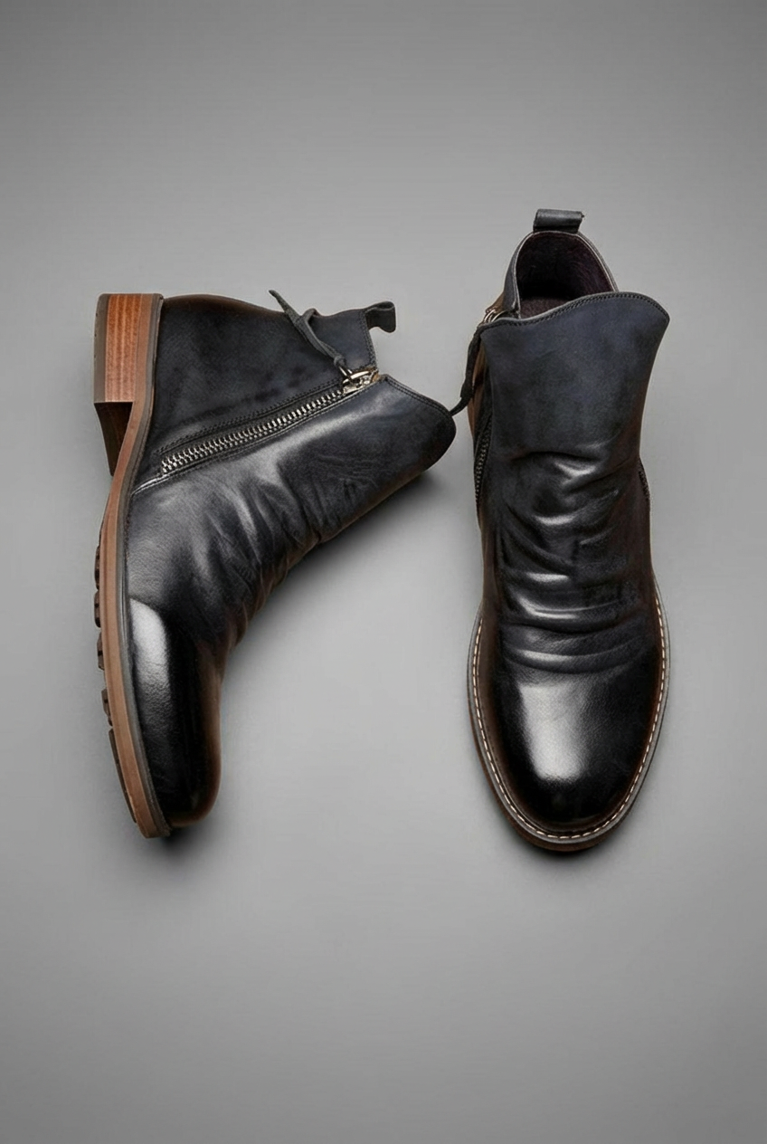Men’s Side Zip Low Heel Ankle Boots