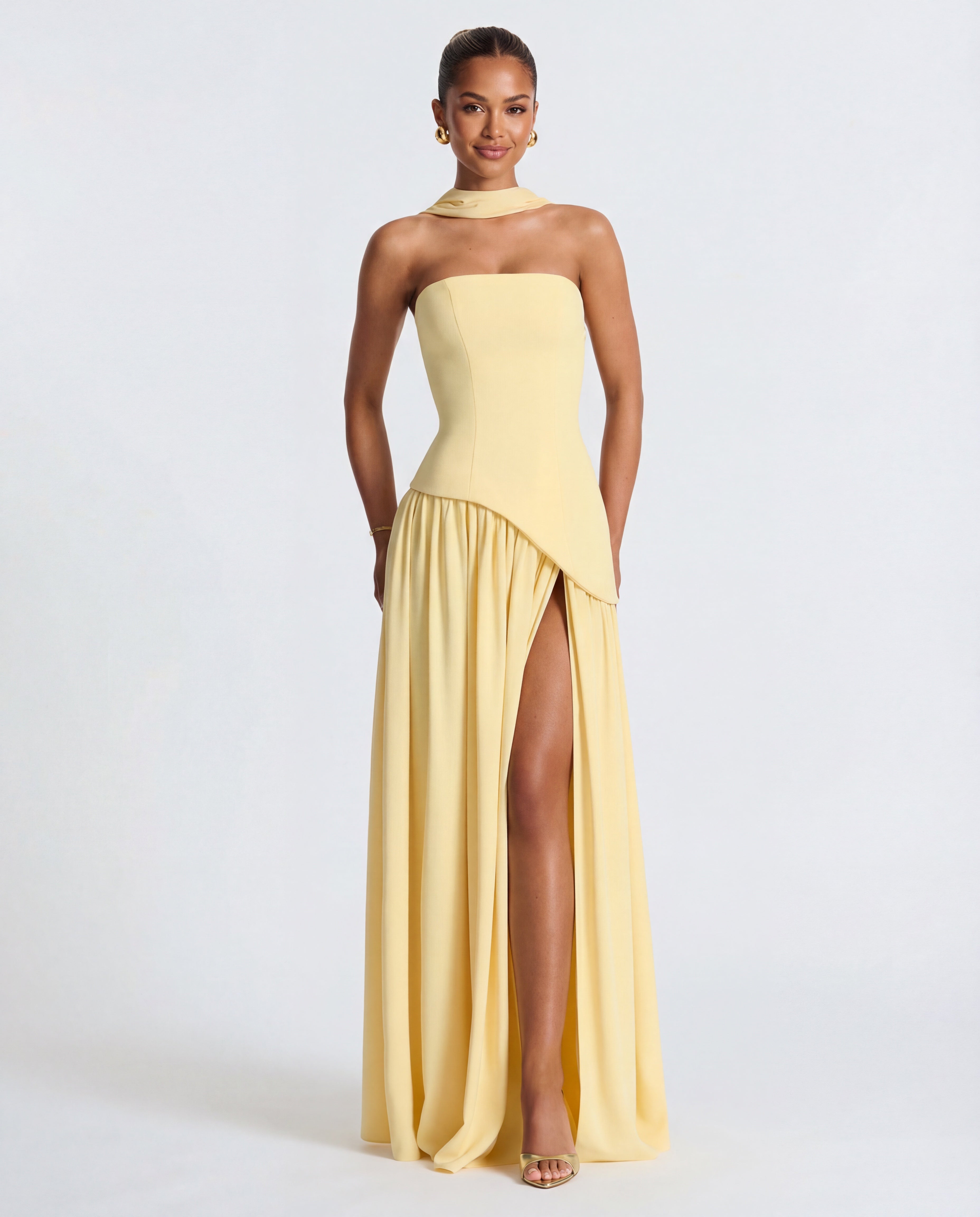 Strapless Corset High Split Occasion Maxi Dress