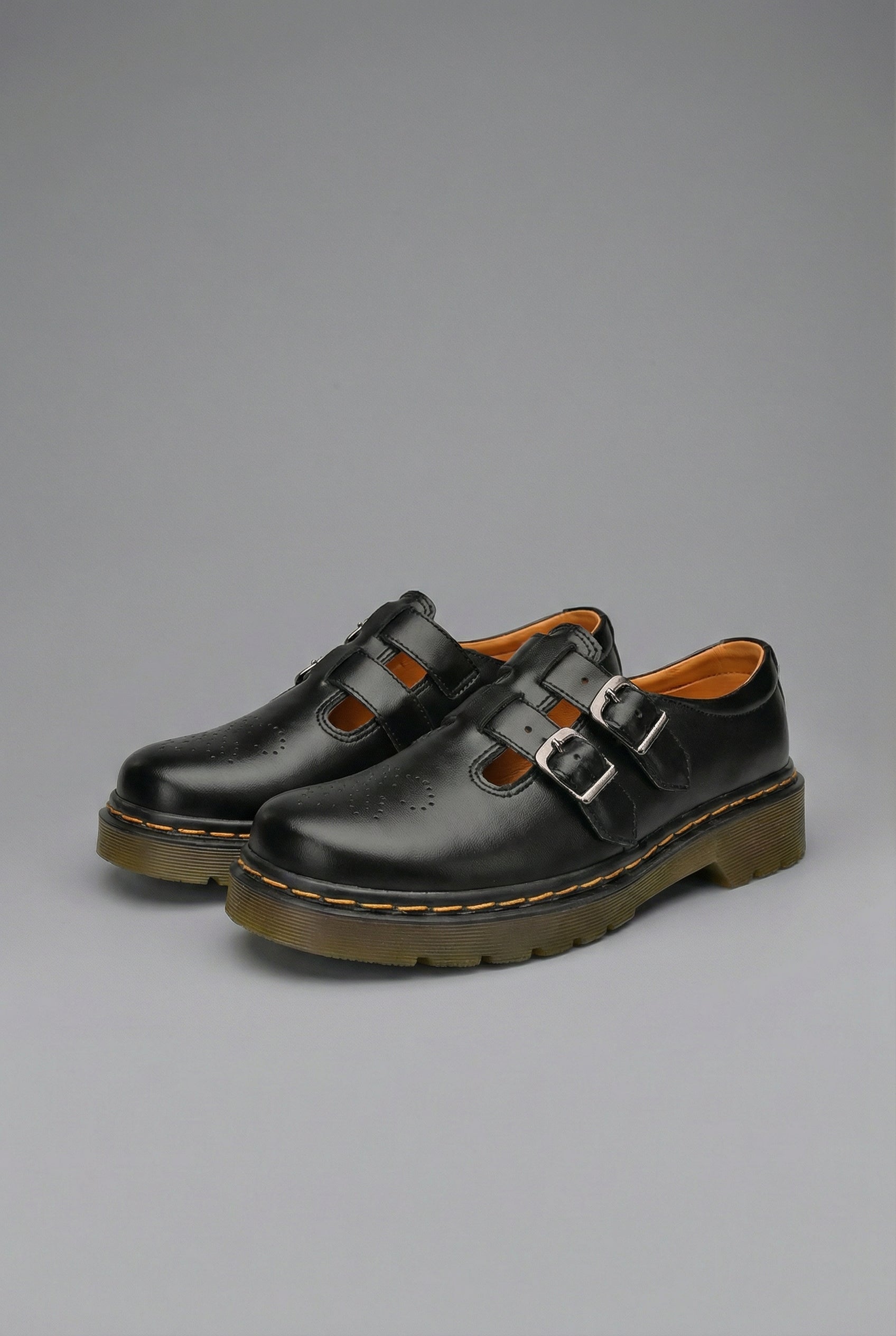 Women’s Leather Style Buckle Shoes Chunky Sole - Mary Jane