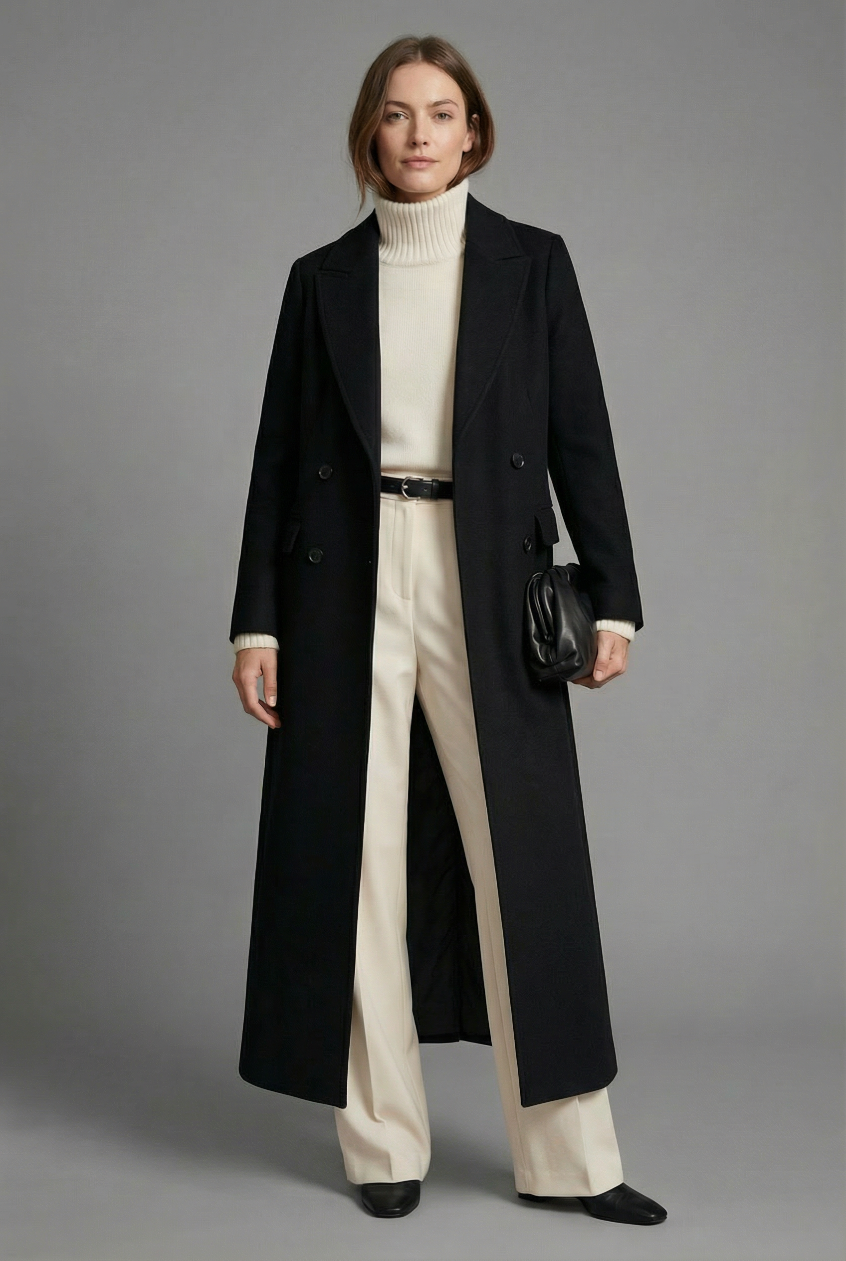 Women’s Black Longline Maxi Overcoat – Tailored Formal Coat
