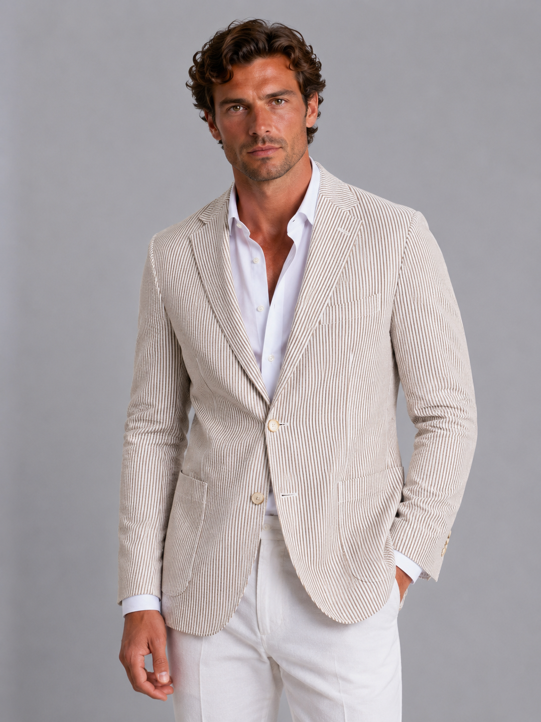 Textured Notch Lapel Lightweight Blazer Men