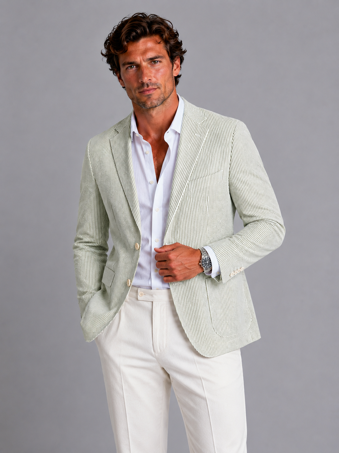 Textured Notch Lapel Lightweight Blazer Men