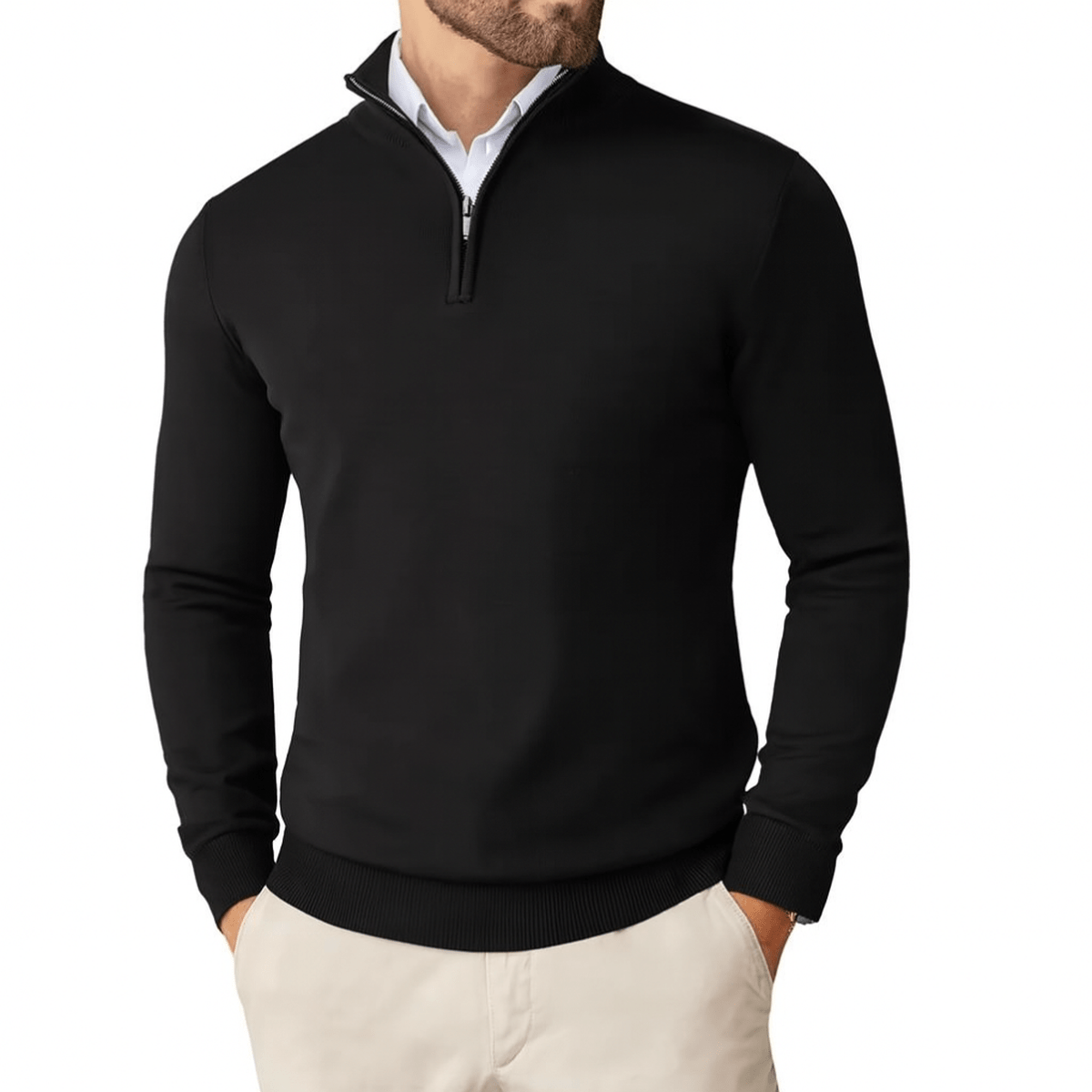Men's Cotton Blend Knit Sweater With Zipper Collar