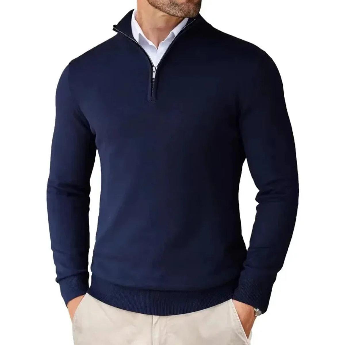 Men's Cotton Blend Knit Sweater With Zipper Collar