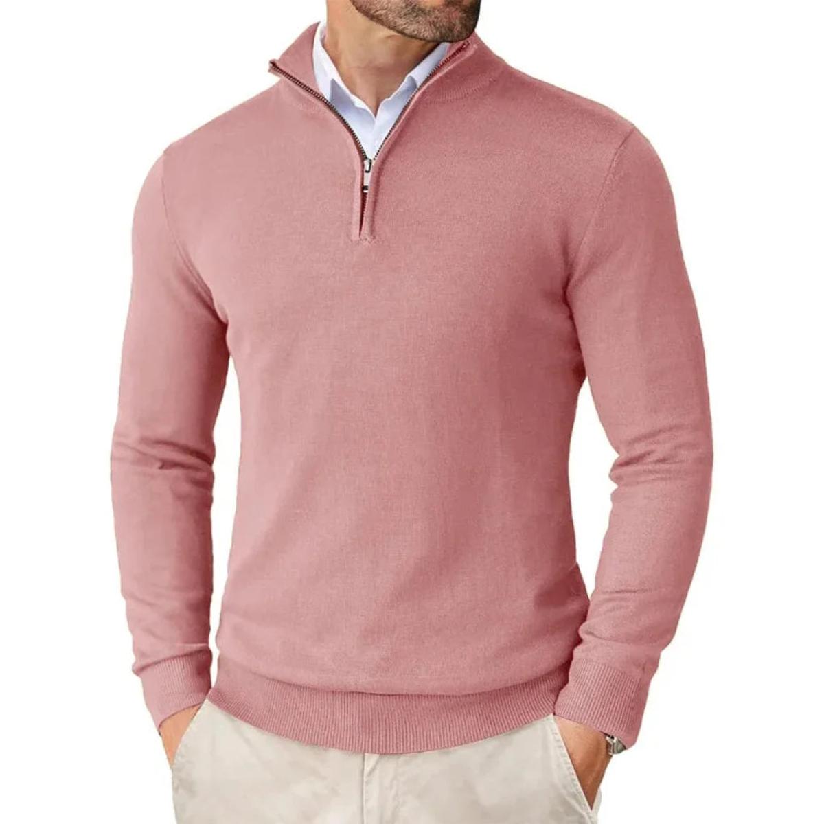 Men's Cotton Blend Knit Sweater With Zipper Collar