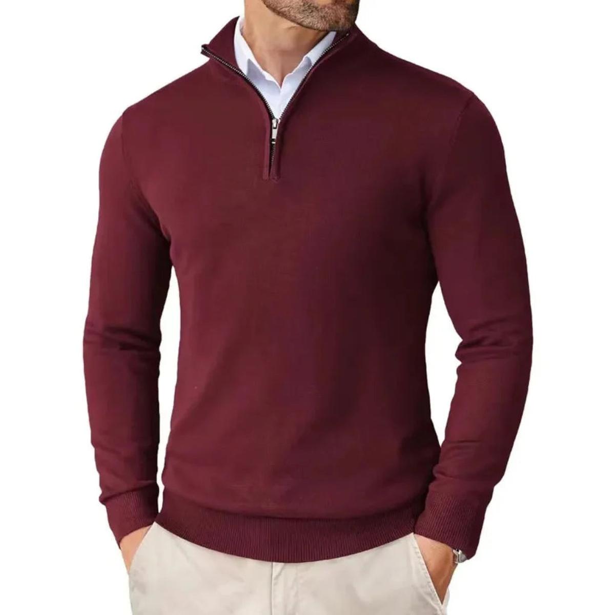 Men's Cotton Blend Knit Sweater With Zipper Collar