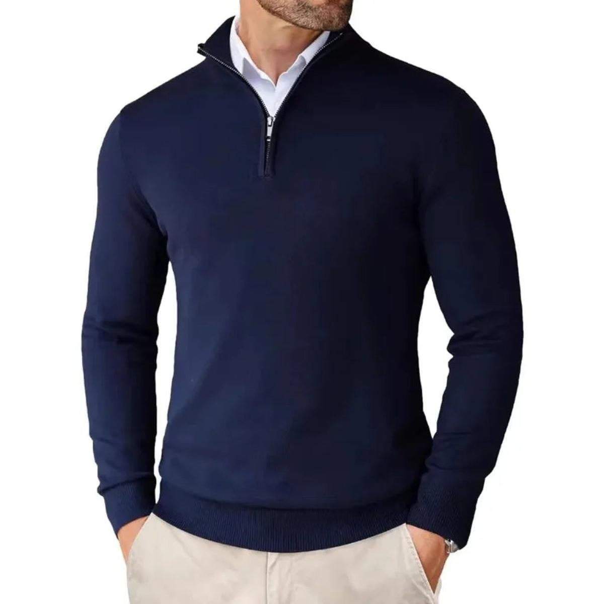 Men's Cotton Blend Knit Sweater With Zipper Collar