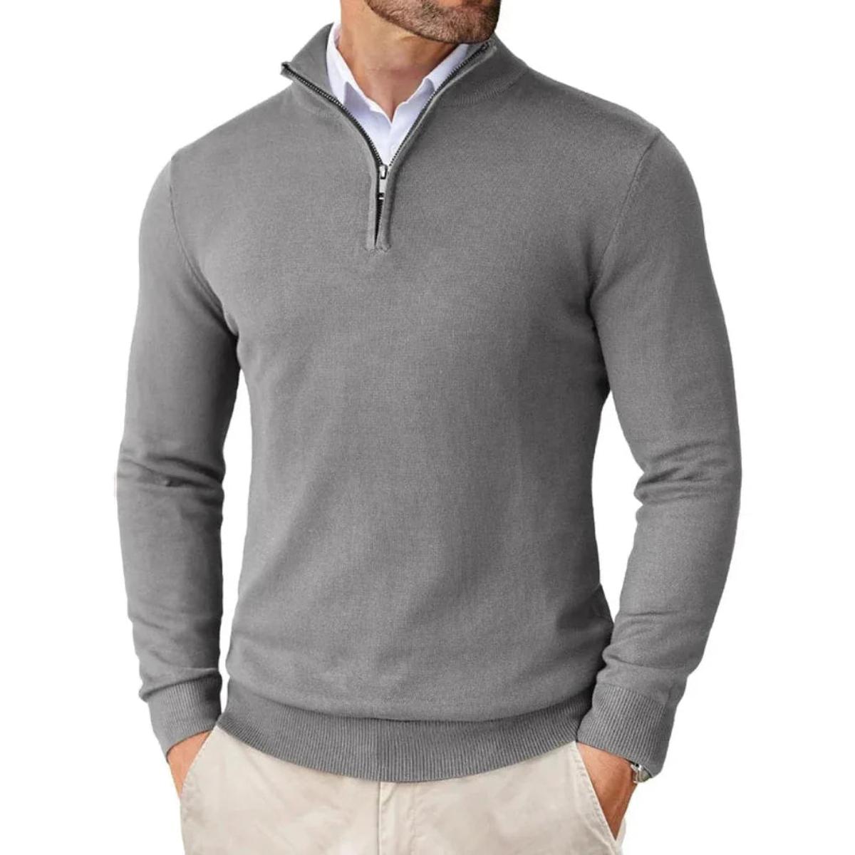 Men's Cotton Blend Knit Sweater With Zipper Collar