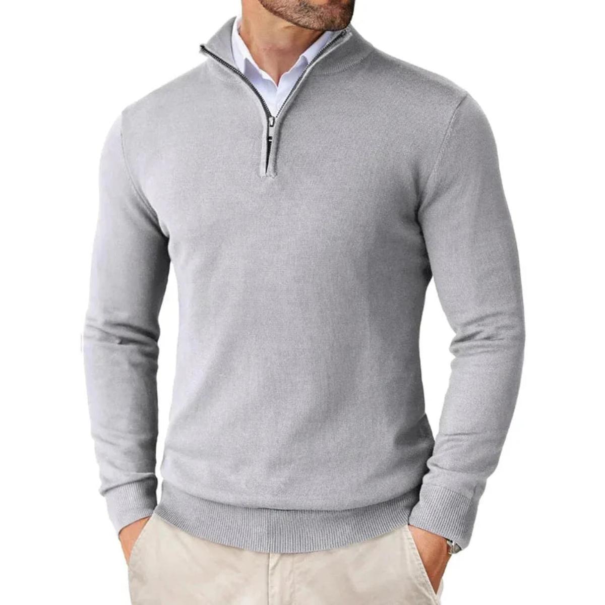 Men's Cotton Blend Knit Sweater With Zipper Collar