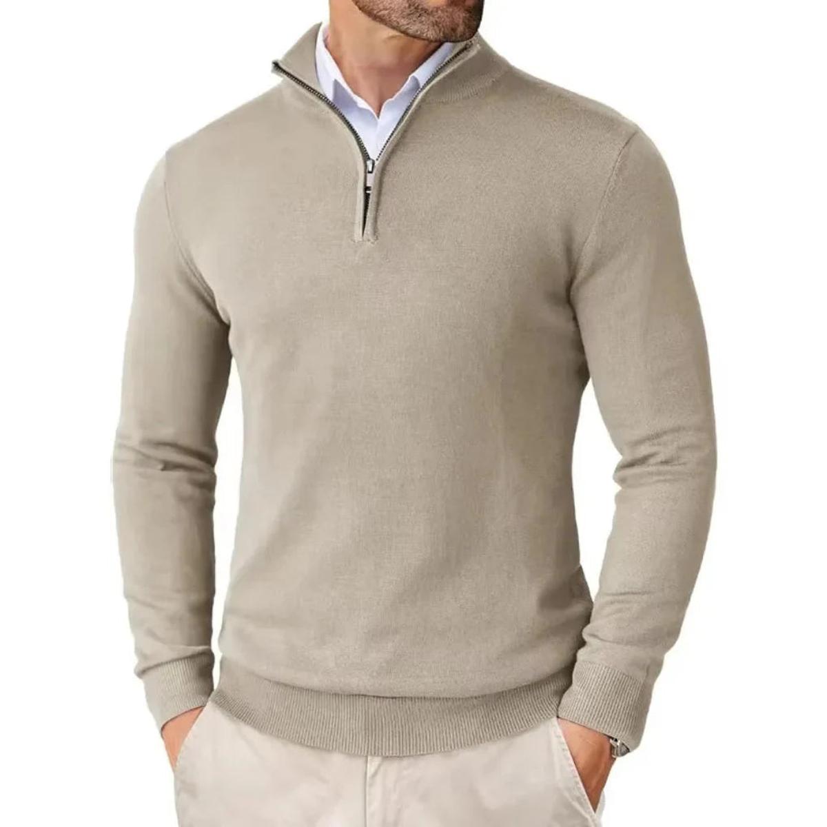 Men's Cotton Blend Knit Sweater With Zipper Collar