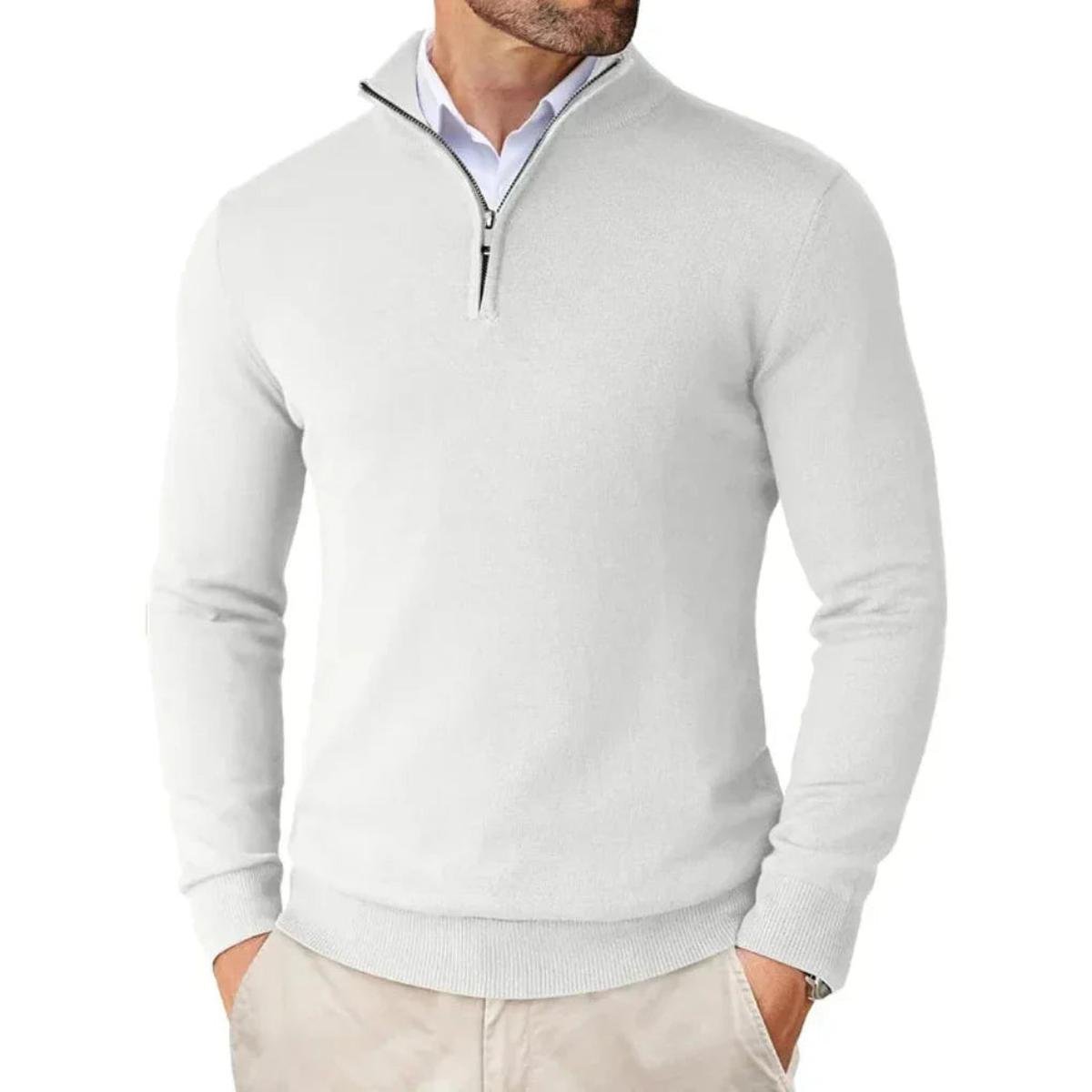 Men's Cotton Blend Knit Sweater With Zipper Collar
