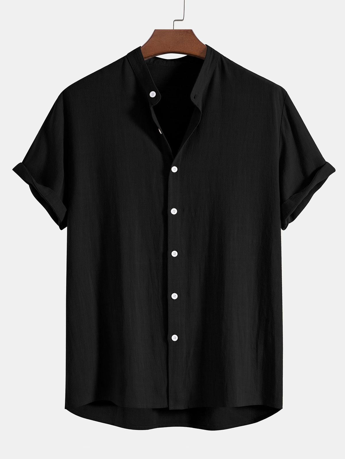 Men's Linen Shirt And Pants Set With Stand Collar