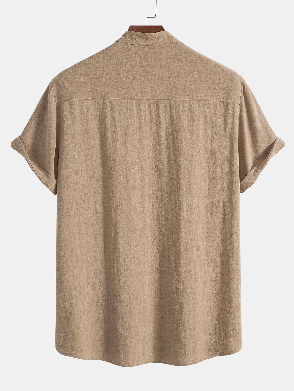Men's Linen Shirt And Pants Set With Stand Collar