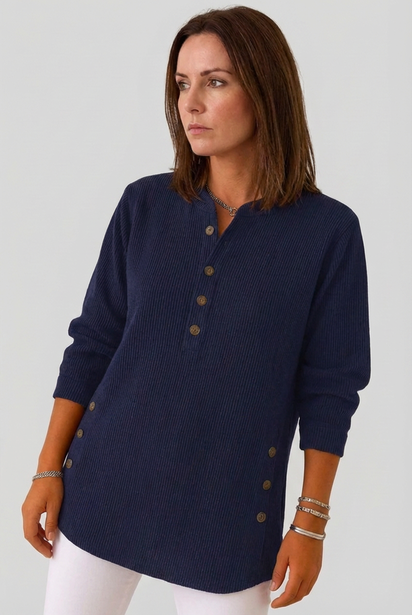 Oversized Ribbed Long Sleeve Henley Top Women