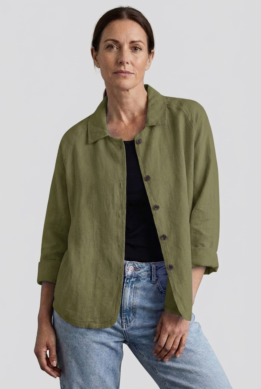 Linen Style Button Through Relaxed Casual Blouse Women