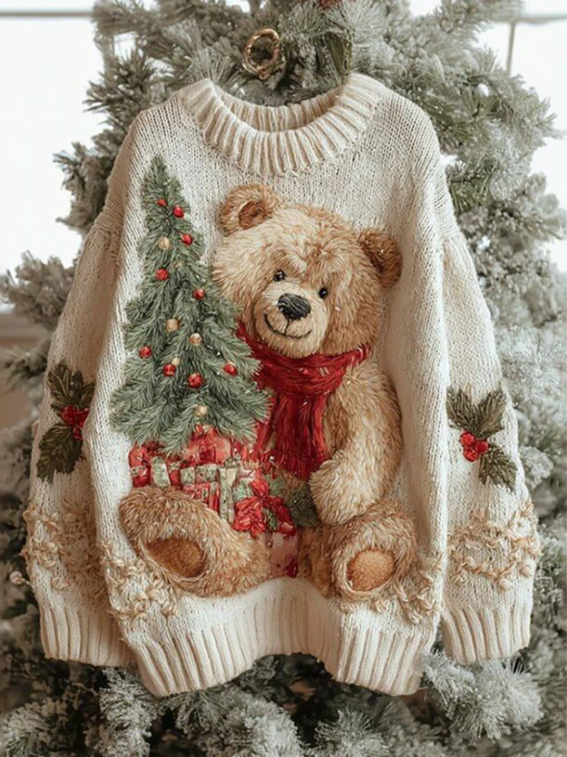 Women's Festive Knit Style Ribbed Trim Christmas Jumper