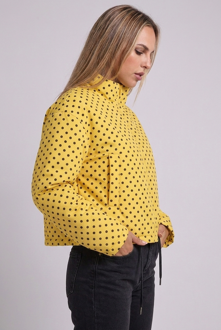 Polka Dot Drawstring Hem Bomber Jacket Women