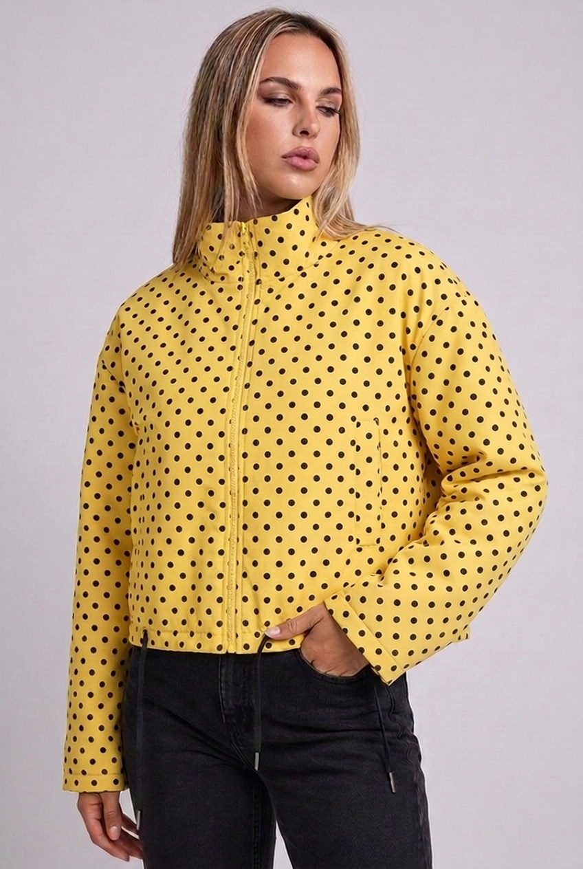 Polka Dot Drawstring Hem Bomber Jacket Women