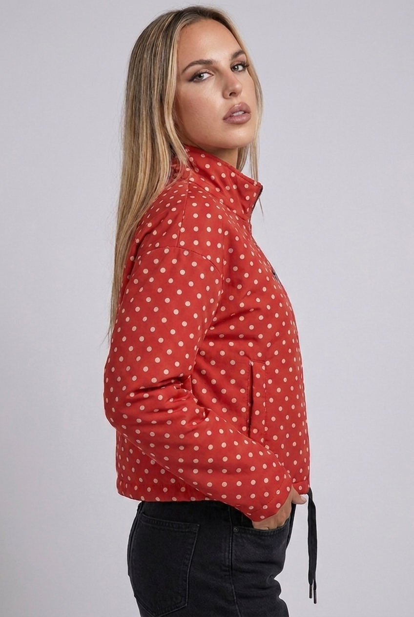 Polka Dot Drawstring Hem Bomber Jacket Women