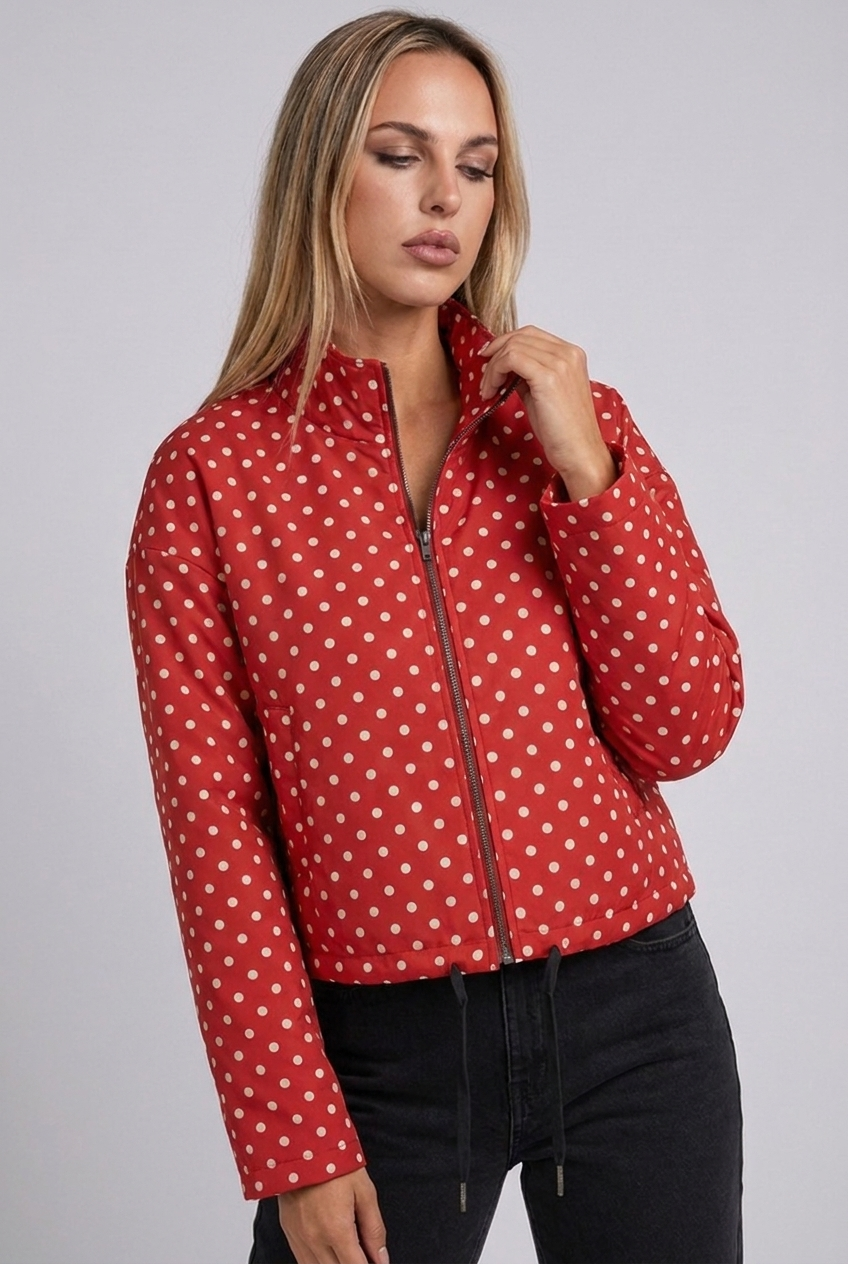 Polka Dot Drawstring Hem Bomber Jacket Women