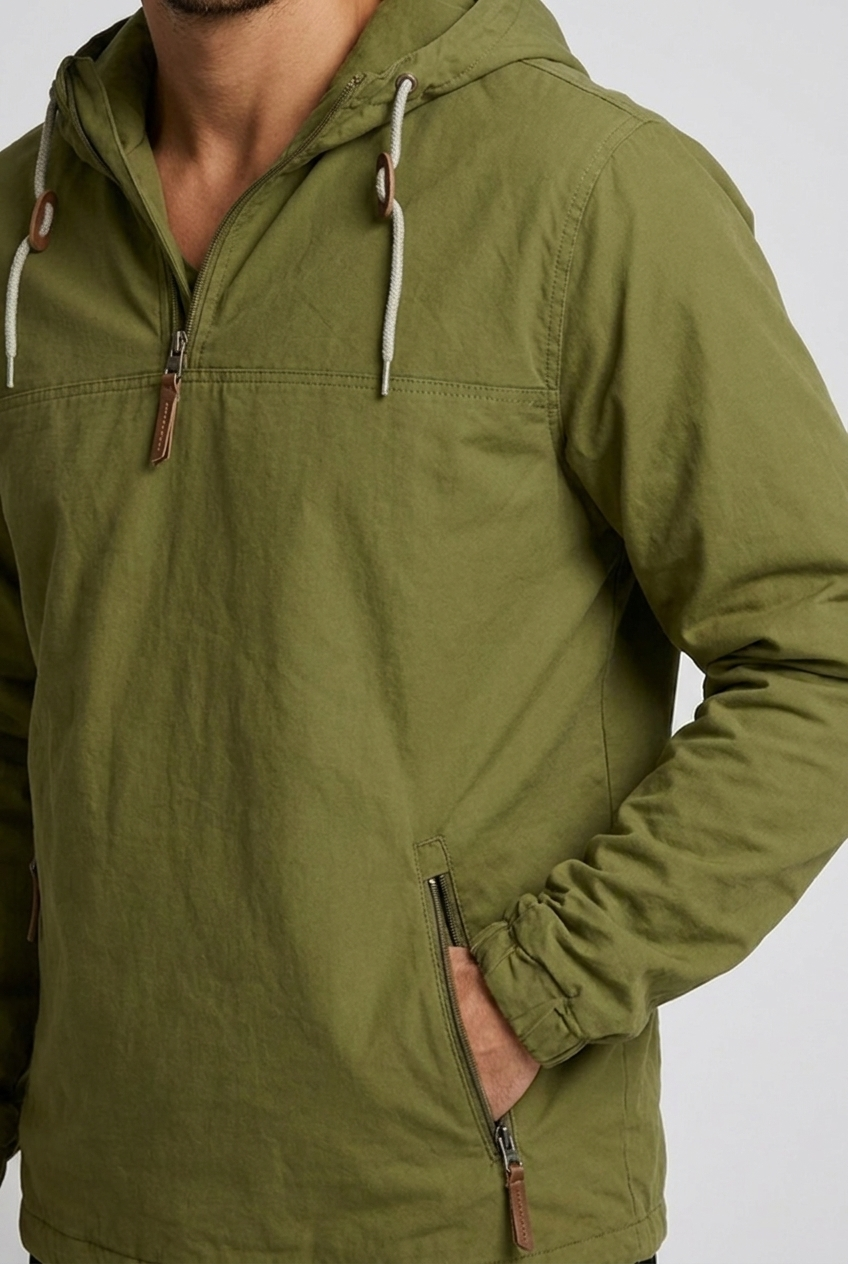 Quarter Zip Kangaroo Pocket Hooded Pullover Men