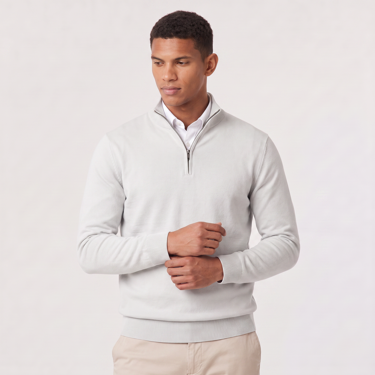 Quarter Zip Knit Style Jumper Stand Collar Men
