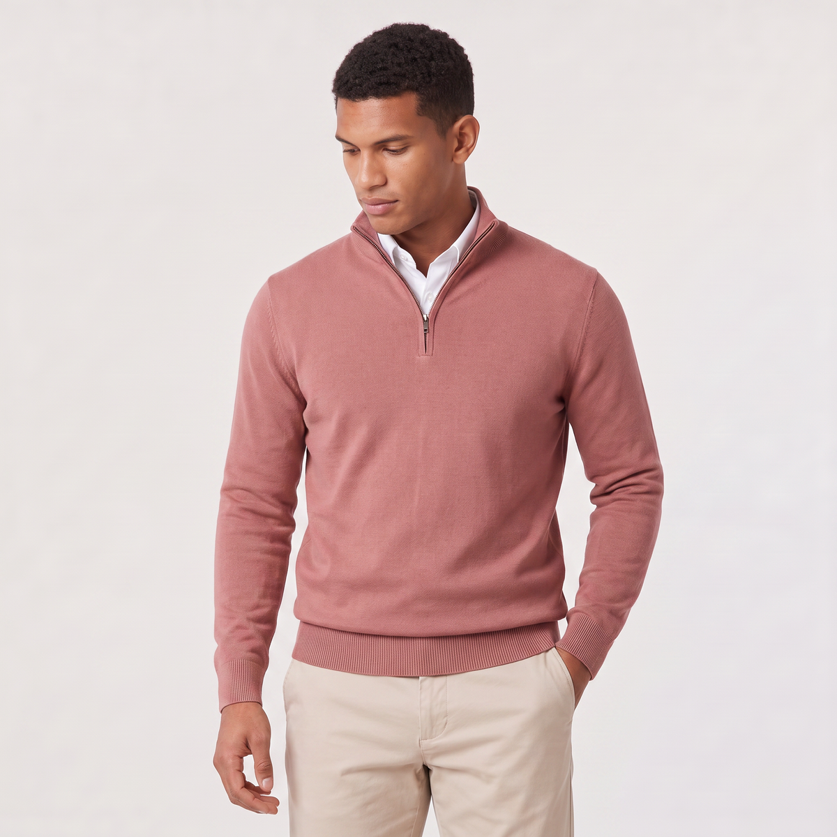 Quarter Zip Knit Style Jumper Stand Collar Men
