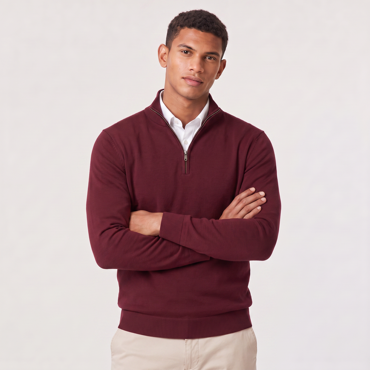 Quarter Zip Knit Style Jumper Stand Collar Men