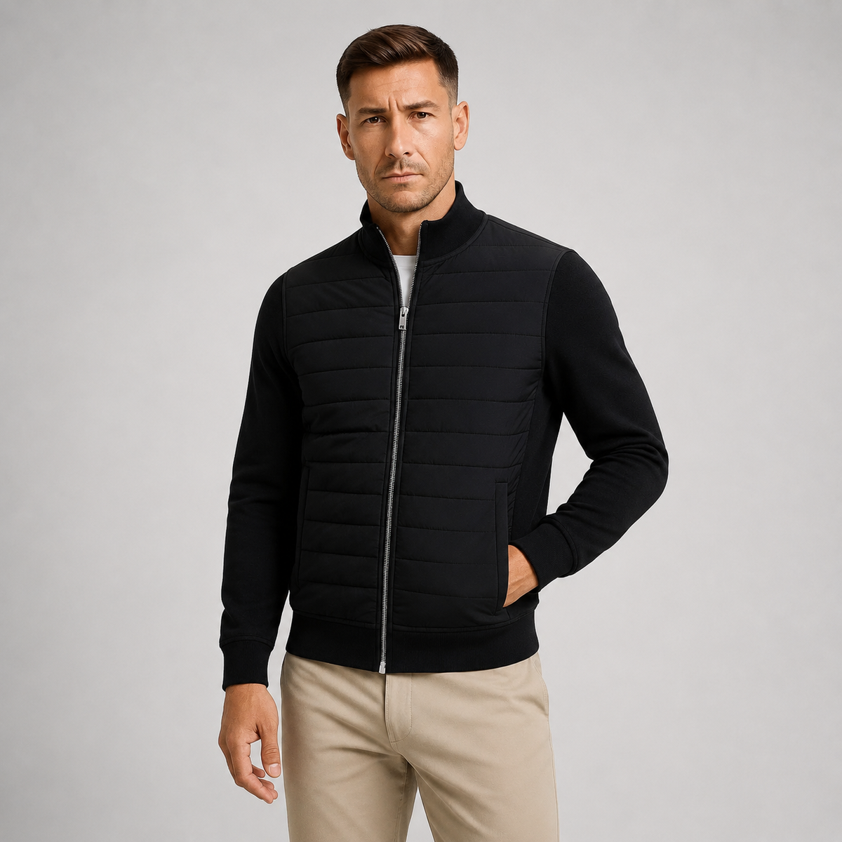 Quilted Jacket Knitted Sleeves Stand Collar Men
