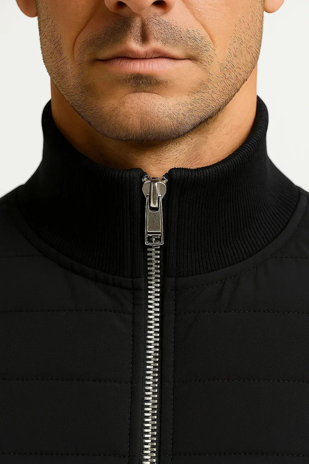 Quilted Jacket Knitted Sleeves Stand Collar Men